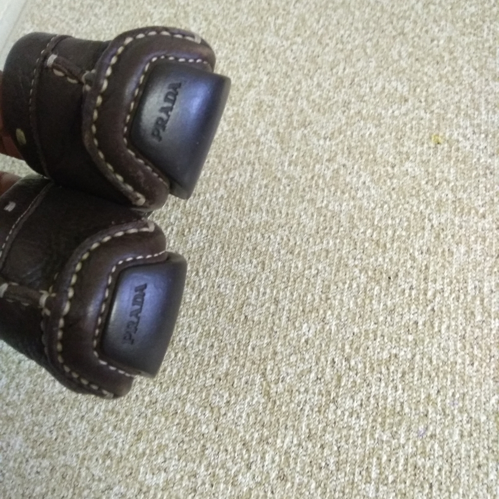 Prada Brown Pebbled Leather Loafers - Picture 4 of 8